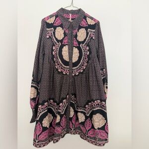 Free People Black and Pink Floral Long Sleeve Dress